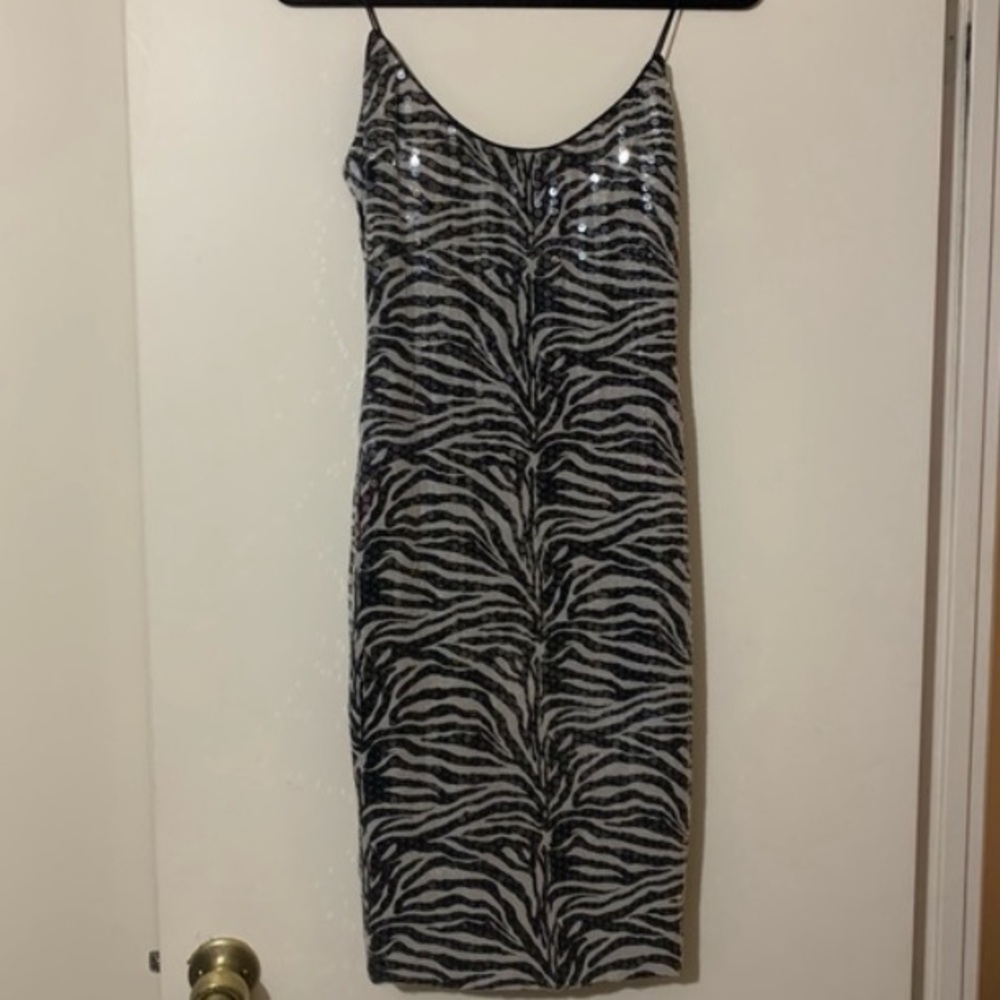 Chris Kole Zebra Animal Print Sequined Mini Dress